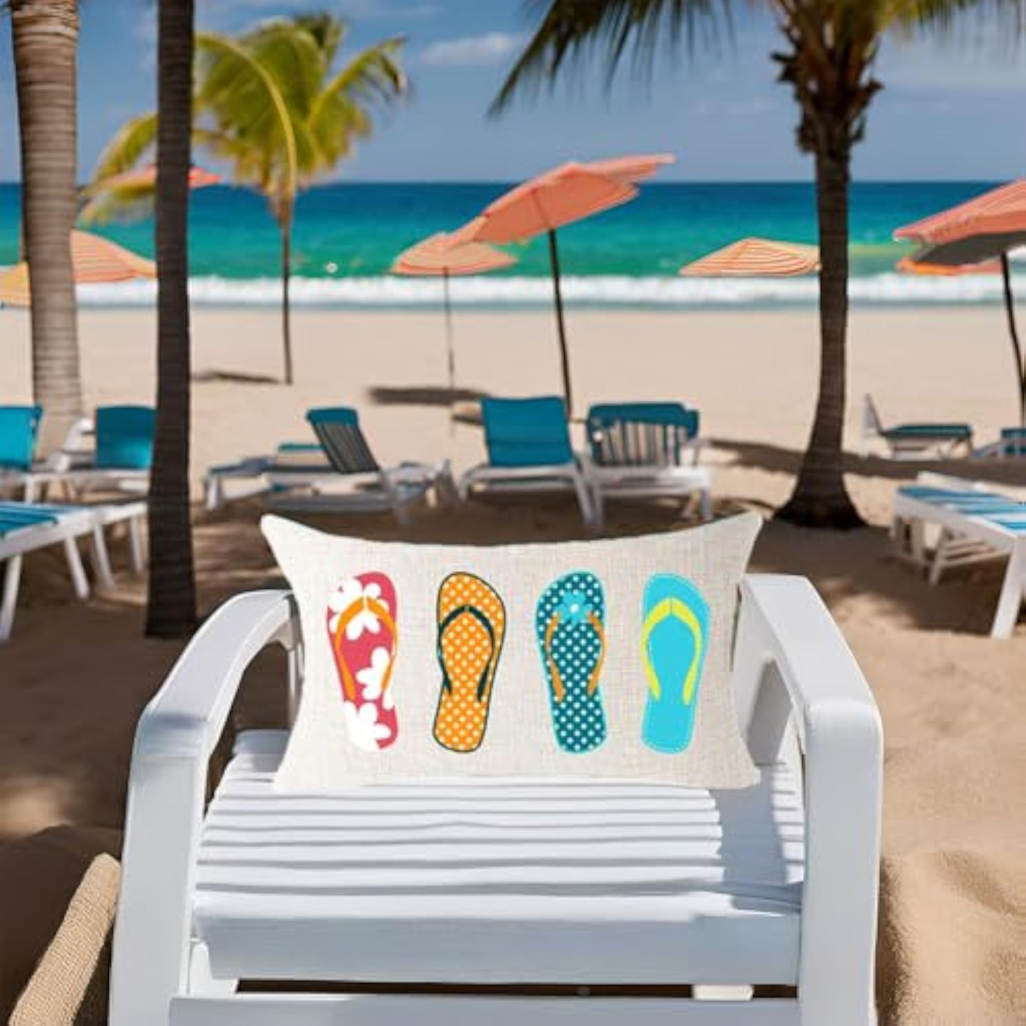 Flip Flop Pattern Summer Throw Pillow Cover, Beach Gift